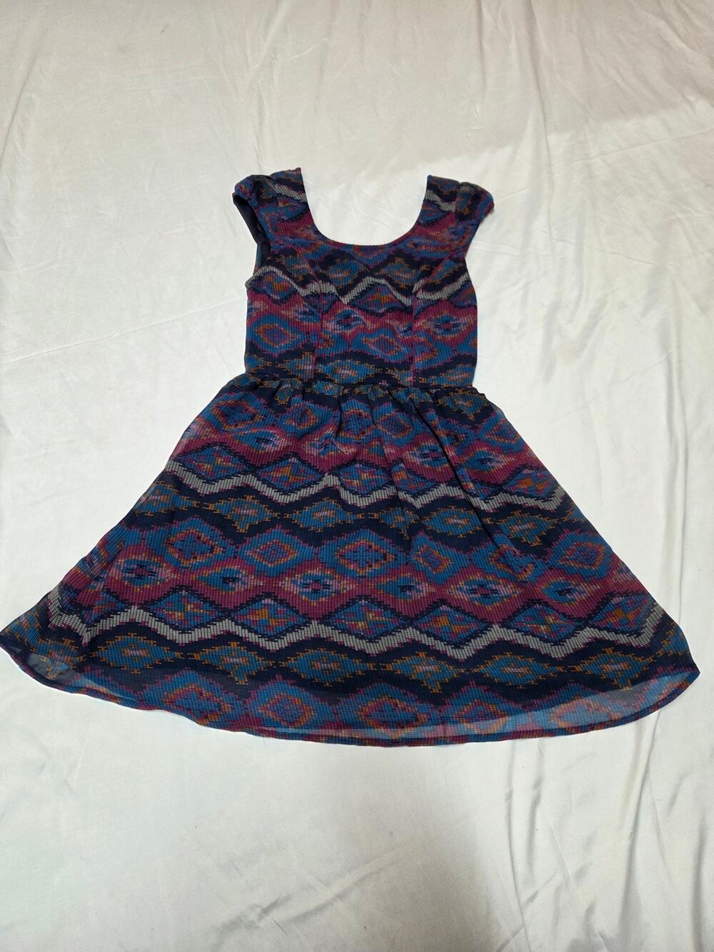 Band of Gypsies Blue & Purple Aztec Fit-and-Flare Dress